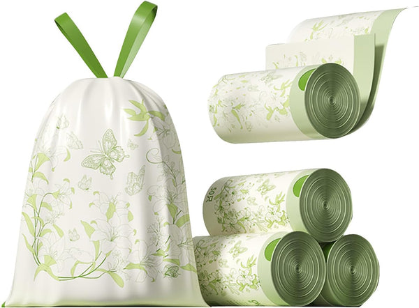 YIHUANYIFA 200pcs 4 Gallon Trash Bags Drawstring Tear-Free Separated Plastic Can Liner for