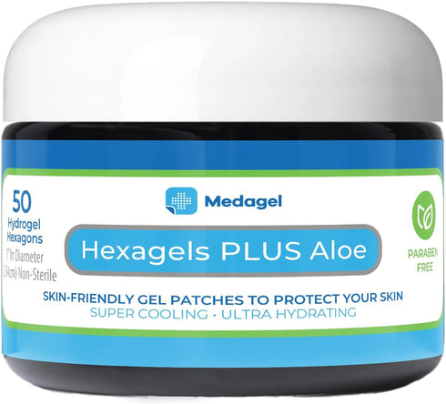 Hexagels Plus Aloe Vera Hydrogel Pads, Blister Prevention and Treatment, Instant Cooling Relief, 50ct Hexagon Pads