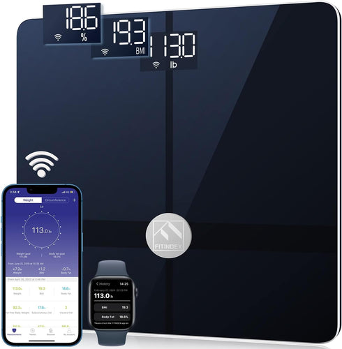FITINDEX Wi-Fi Scale for Body Weight, Bluetooth Body Fat Scale, Smart Digital Weight BMI Scale, 13 Body Composition
