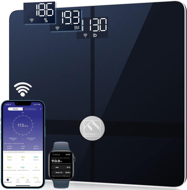 FITINDEX Wi-Fi Scale for Body Weight, Bluetooth Body Fat Scale, Smart Digital Weight BMI Scale, 13 Body Composition
