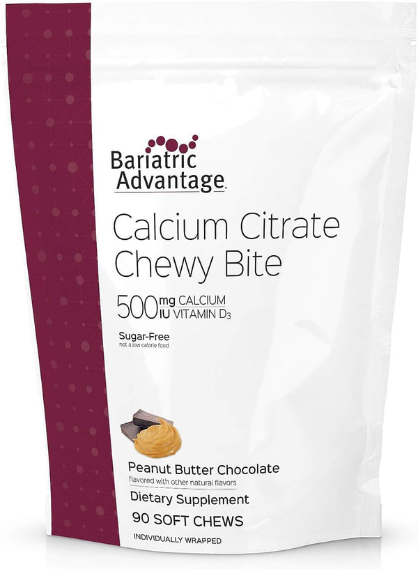 Bariatric Advantage Calcium Citrate Chewy Bites 500 mg - Sugar-Free Chewable Calcium Supplement - 90 Count