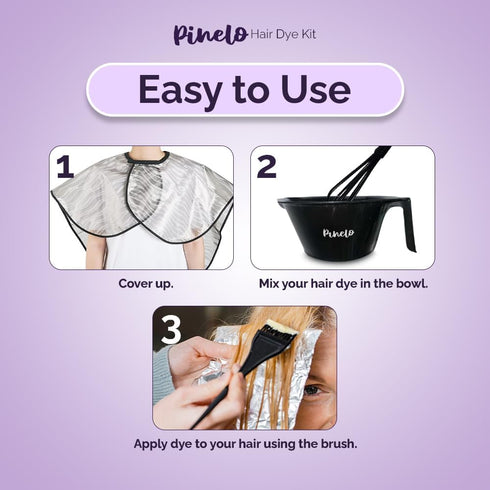 Pinelo 17-in-1 Hair Dye Kit, Complete Hair Coloring Kit, Color Mixing Bowl, Brushes, Clips, Gloves