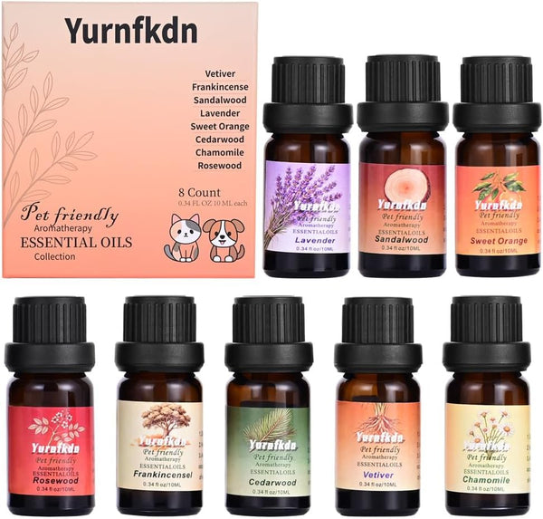Yurnfkdn Pet Friendly Aromatherapy Essential Oils Collection,Safe for Dogs and Cats,Natural Relaxation and