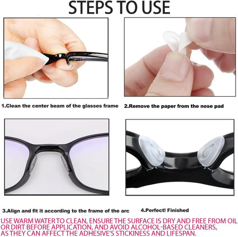 Eyeglass Nose Pads - Adhesive Anti-Slip Soft Silicone Nose Pad Cushion for Glasses, 12 Pairs, Clear