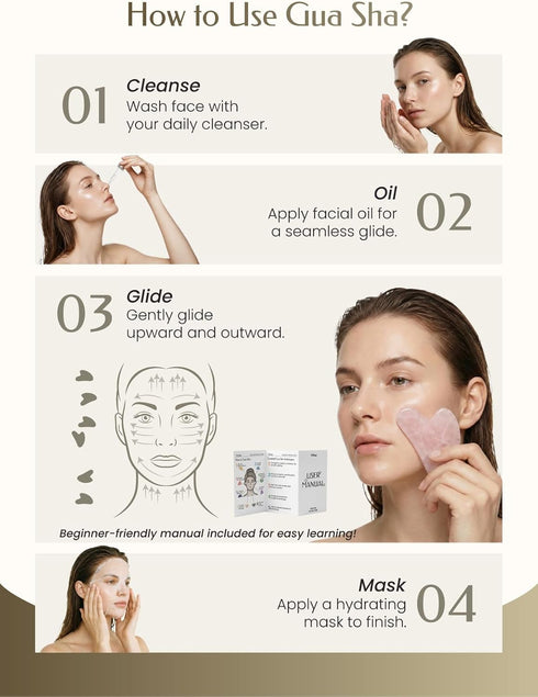 tophld Gua Sha Facial Tool Pink Stone Guasha Tool for Face & Neck Face Massager Tool for Lymphatic Drainage, Puffiness