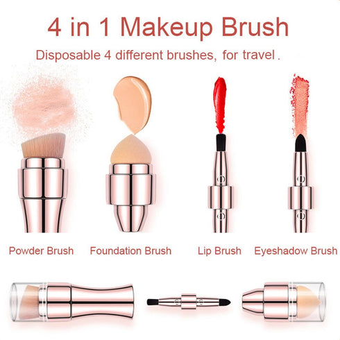 Bling Toman 4 in 1 Makeup Brushes Set, Eyeshadow Eye Lip Face Concealing Blush Foundation Brush Brochas De Maquillaje Mini Makeup Brush (rose gold brush)