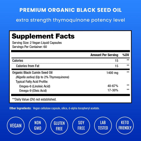 NutraChamps Organic Black Cumin Seed Oil Capsules, 120 Vegan Softgel, 1400mg, Cold Pressed