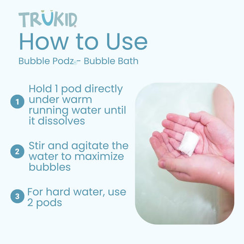 TruKid Bubble Podz Bubble Bath for Kids, Toddlers, & Babies, Gentle Colloidal Oatmeal Bath Bomb, pH Balanced, 24 Podz