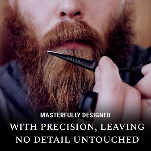 Ontaki 5" Professional German Beard & Mustache Scissors with 2 Comb & Carrying Pouch - Black Facial Hair Grooming Kit