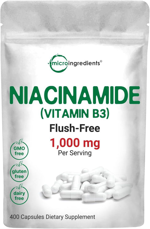 Vitamin B3 Niacinamide 500mg: 400 Capsules, Essential B Vitamin Supplement for Skin Care