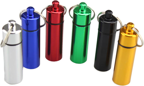3 Size Waterproof Aluminum Pill Box Case, Colorful 6pcs Capsule Bottle Cache Drug Holder Keychain Container