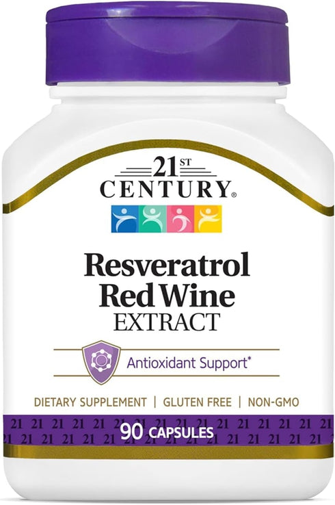 21st Century Resveratrol Red Wine Extract Capsules - 90 Count for Antioxidant Support.