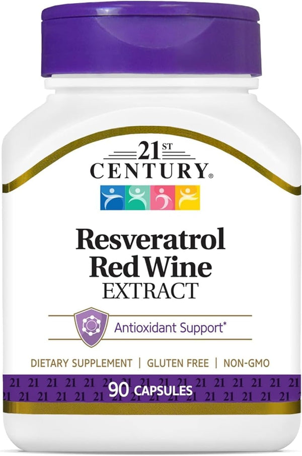 21st Century Resveratrol Red Wine Extract Capsules - 90 Count for Antioxidant Support.
