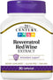 21st Century Resveratrol Red Wine Extract Capsules - 90 Count for Antioxidant Support.