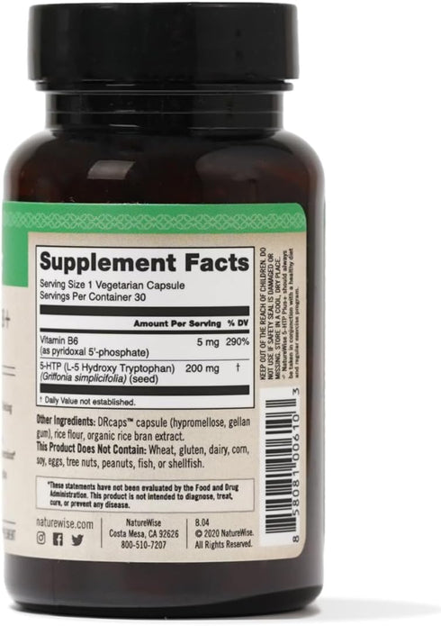 NatureWise 5-HTP 200mg | Vegan Supplement from Griffonia Seeds with Vitamin B6 | 30 Count