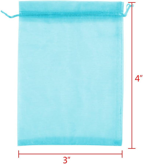 Boshen 100/200PCS Teal Blue Organza Gift Candy Sheer Bags, Mesh Jewelry Pouches Drawstring for Wedding Party Favors