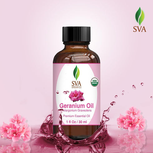 SVA Geranium Essential Oil Organic – 1 Fl Oz – 100% Natural Organic Geranium Oil for Diffuser, Hair Care, Face, Skin