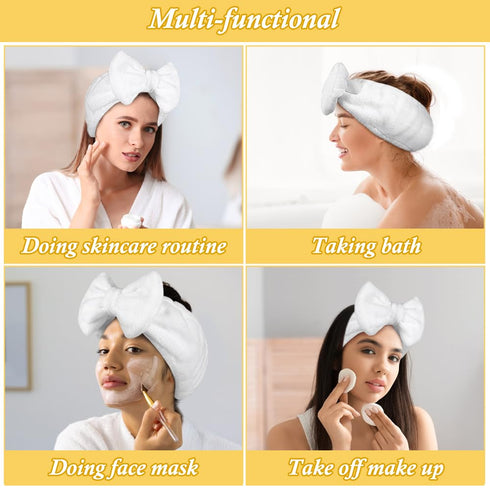Shintop Soft Spa Headband, Makeup Headband with Cute Bow for Washing Face and Facial Masks (White)
