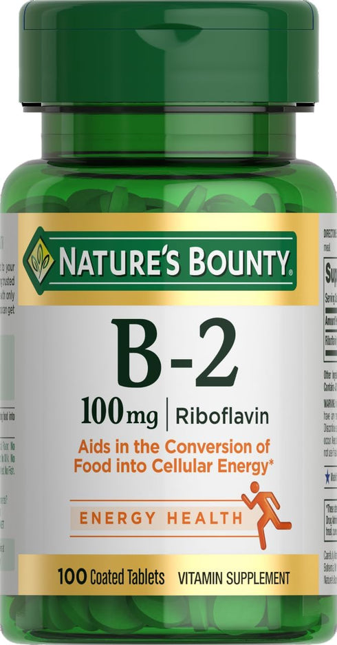 Nature's Bounty Vitamin B2 as Riboflavin Supplement | 100mg | 100 Count | Aids Metabolism