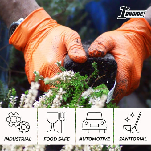 1st Choice 6 mil Nitrile Gloves, Disposable Mechanic Gloves Latex Free with Raised Diamond Texture