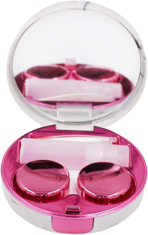 Honbay Fashion Marble Contact Lens Case, Portable Kit with Mirror, Round, Rose Red