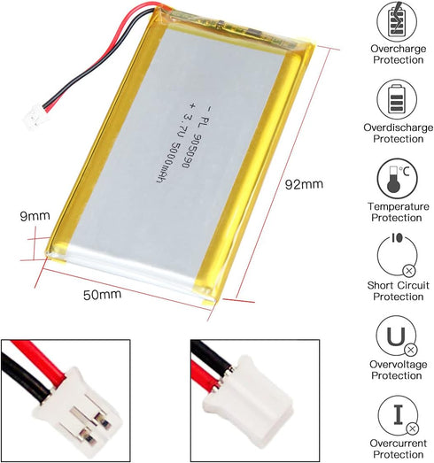 3.7V 5000mAh Battery 905090 Lithium Polymer Ion Rechargeable Li-ion Li-Po Battery with 2P PH 2.0mm Pitch Connector