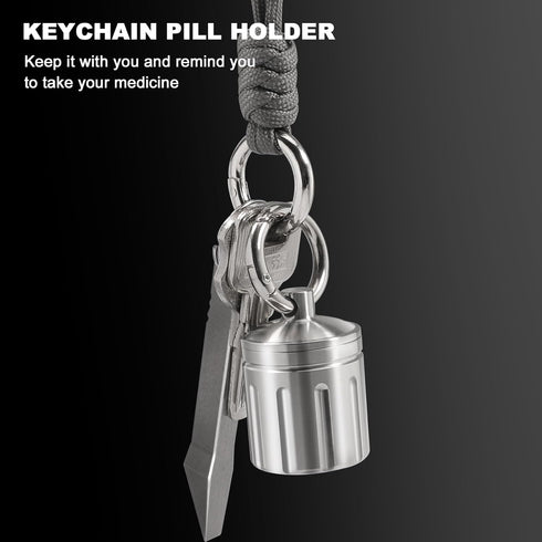 Waterproof Pill Organizer, Stainless Steel Keychain Pill Holder, Portable Single Chamber Pill Container for Outdoor