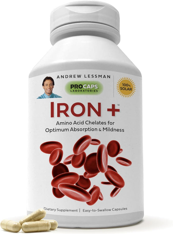 ANDREW LESSMAN Iron Plus 90 Capsules - 18mg Iron, Pure Amino Acid Chelated Iron, Plus Vitamin C