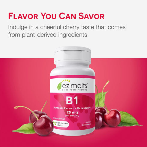 EZ Melts Dissolvable Vitamin B1 25 mg - Sugar-Free - 45-Day Supply