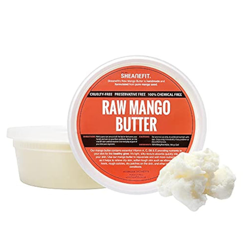 Raw Unrefined Mango Butter, Natural Body Butter, Soft Rejuvenating Daily Moisturizer for Face & Body (8 OZ)