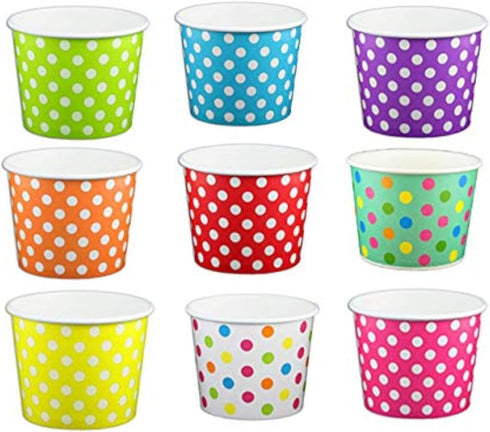 Worlds Paper Ice Cream Cups Polka Dot Paper Yogurt Cups 4oz Mix - 50 pack