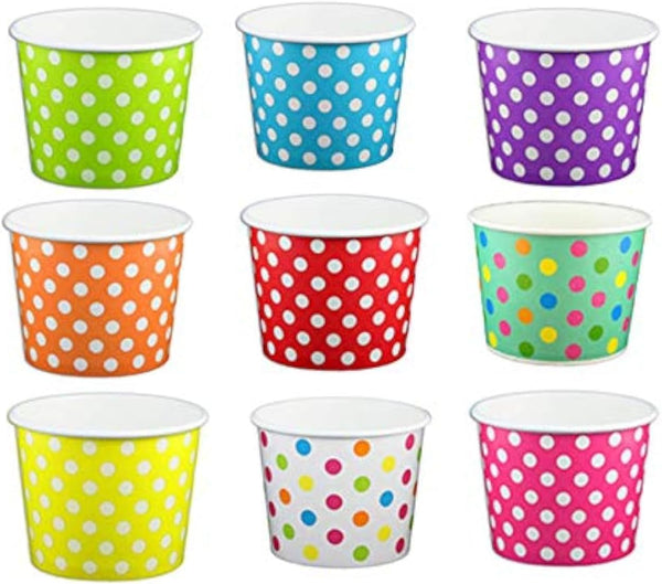 Worlds Paper Ice Cream Cups Polka Dot Paper Yogurt Cups 4oz Mix - 50 pack