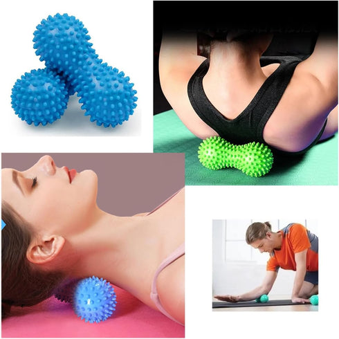 SquEqu 2 Pack Peanut Massage Ball Roller Spiky Double Lacrosse Balls Trigger Point for Stress Reflexology Foot Muscle