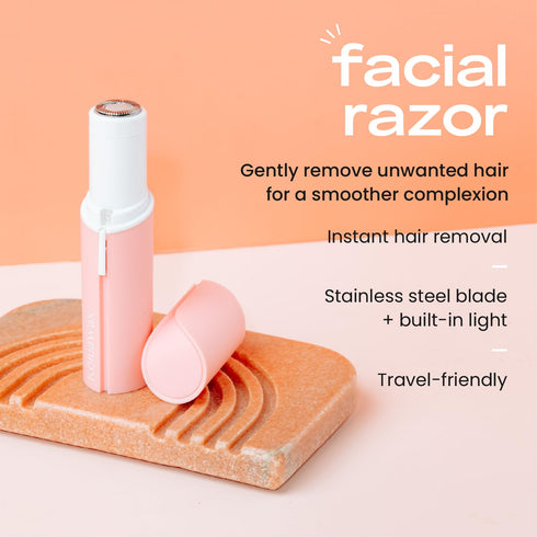 KoluaWax Face Razor for Women - Shaver for Peach Fuzz, Eyebrow, Upper Lip & More - Gentle, Nick-Free Facial Hair Removal - Stainless Steel Blades, Built in Light, & Travel Ready Tool