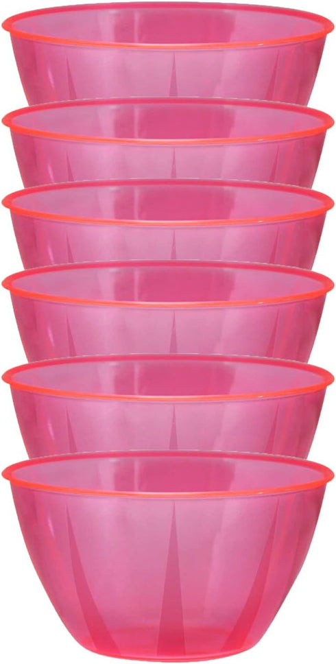 Party Essentials Hard Plastic Small Serving Bowls, Neon Pink, 24-Ounce, 6-Count