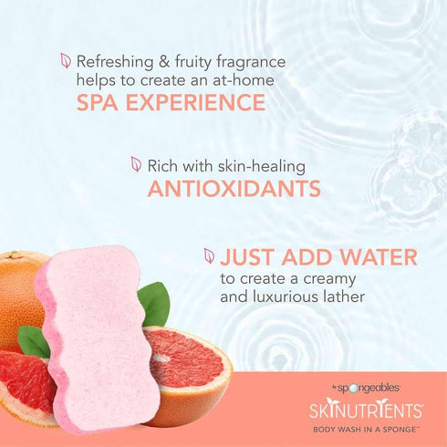 Spongeables Body Wash Sponge - Sweet Grapefruit, 20+ Wash, 1 Count