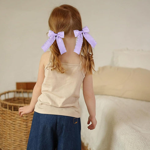 Light Purple Silky Satin Ruffle Ribbon Hair Bow Clips for Girls, Cute Handmade Ponytail Holder Accessories