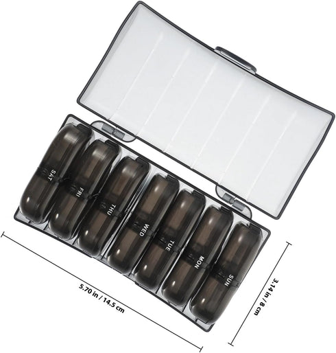 LOLIPPYY 7-Day Weekly Portable Medicine Organizer Box with Black Grid Case, Compact Detachable Pill Holder for Daily