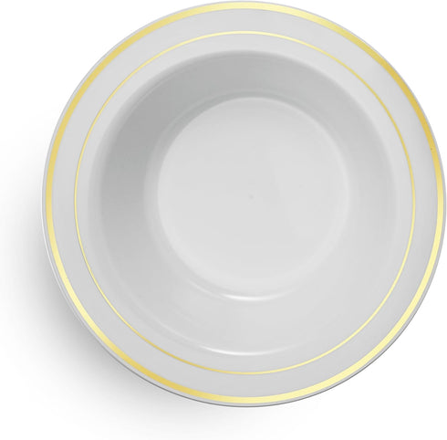 Munfix 50 Gold Plastic Bowls Set, 12oz Disposable Soup Bowls, Heavy Duty Elegant Dinner Bowls