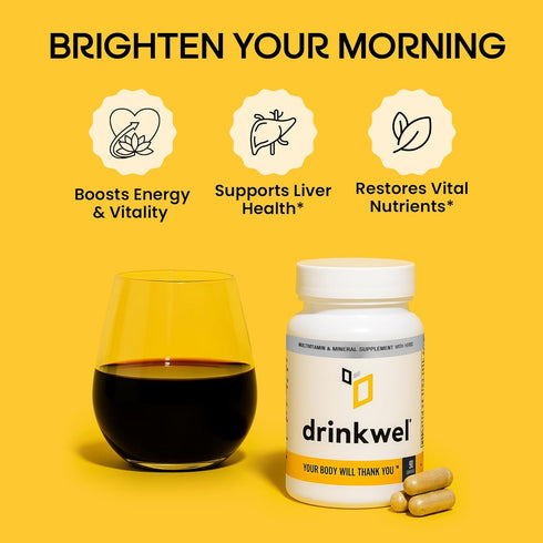 Better Mornings by drinkwel - Premium Multivitamin Supplement - 30 Count - Liver Cleanse, Immune Support, Milk Thistle,