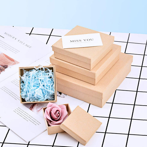 WANDIC Paper Mache Box - Set of 5 Square Mini Kraft Paper Boxes with Lids for Crafting & Storage Accessories
