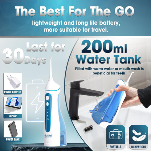 Water Dental Flosser Cordless for Teeth - Nicwell 4 Modes Oral Irrigator, Portable, Rechargeable, IPX7 Waterproof