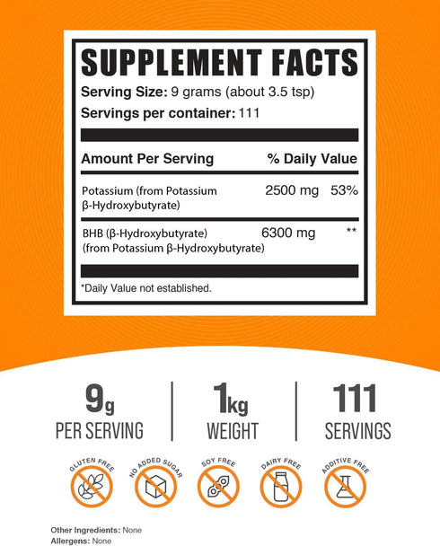 BulkSupplements.com Potassium BHB Powder - Electrolytes Supplement, Gluten Free, 9g per Serving