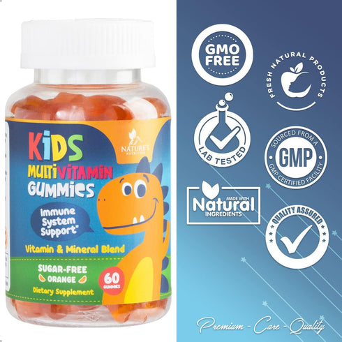 Nature's Nutrition Vitamins for Kids Multivitamin Gummies, Sugar Free, Vitamin C, B6, B12, D3 & Zinc for Children's