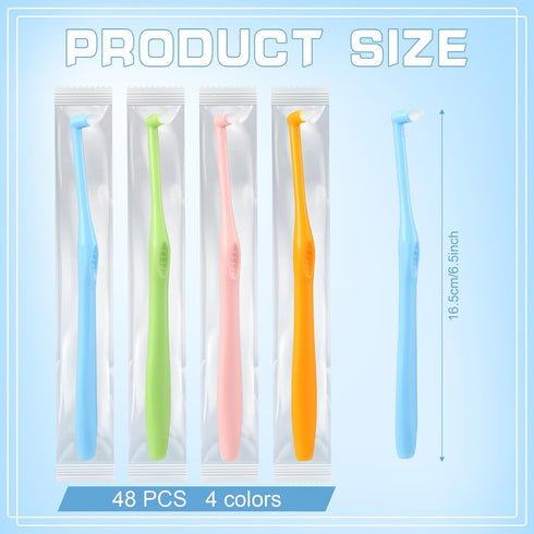 48 Pcs End Tuft Toothbrush Individually Wrapped, Small Head Reusable Orthodontic Toothbrush for Detail Cleaning