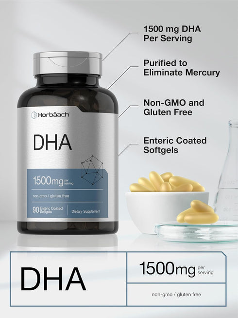 Horbaach DHA Supplement 1500mg, 90 Softgels, EPA, Omega 3, Non-GMO, Gluten Free