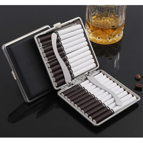 tlhaoa 20 2 84mm Cigarette Case Stylish Leather Surface Metal Box for Cigarettes Cigarette Box for Men and Women Ideal