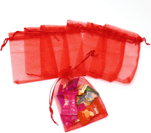 50pcs Drawstring Organza Jewelry Candy Pouch - Christmas Wedding Party Favor Gift Bags (8x12, Red)