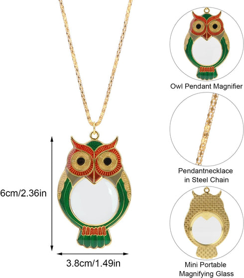 Rongon 10X Owl Pendant Necklace Magnifier Pocket Loupe Mini Portable Magnifying Glass for Jewelry, Coins, Stamps