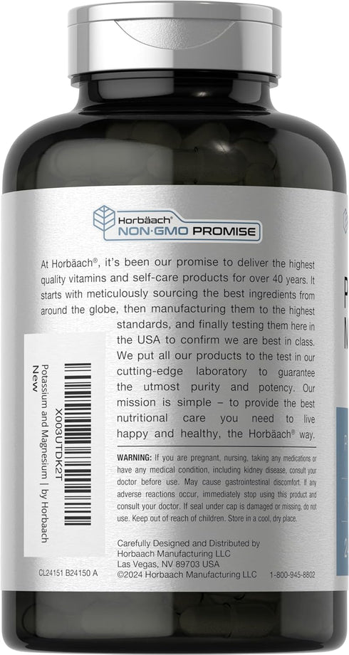Horbaach Potassium Magnesium Supplement | 240 Capsules | Non-GMO & Gluten Free